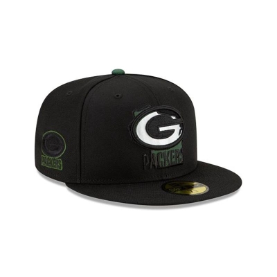 Black Green Bay Packers Hat - New Era NFL State Logo Reflect 59FIFTY Fitted Caps USA7180692